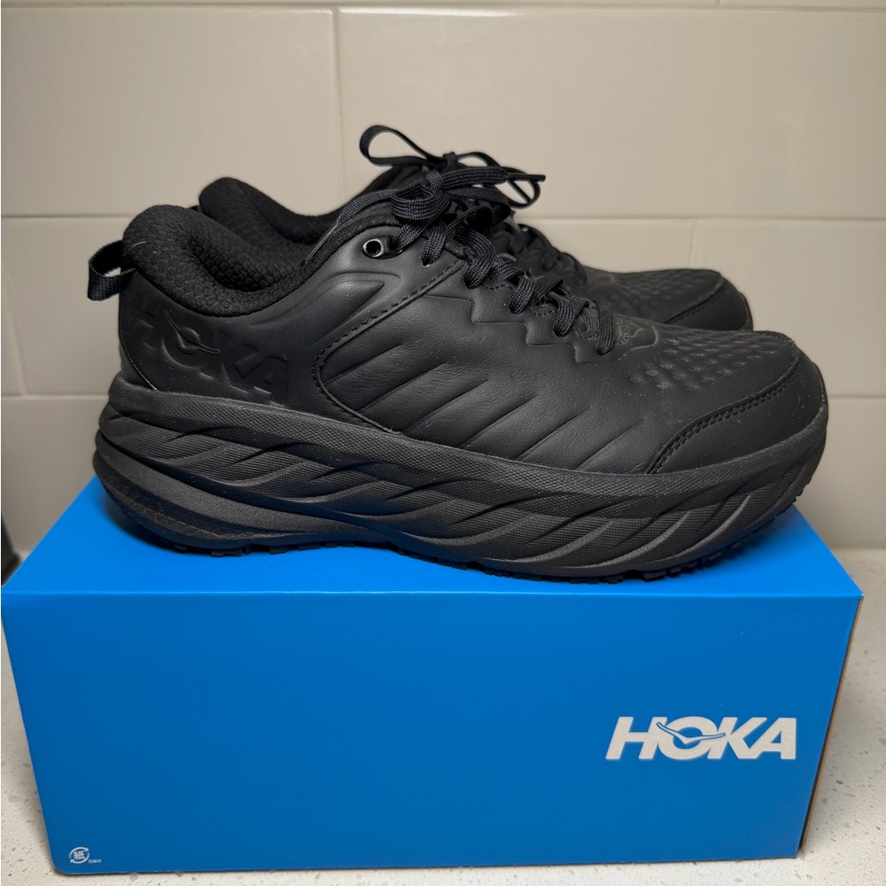 Hoka One Bondi SR Triple Black Sneakers 9.5 Leather nurse